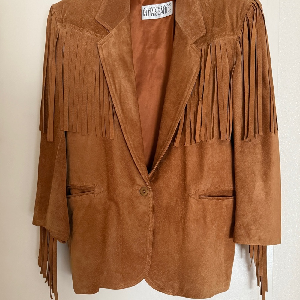 Tan Fringe Suede Blazer with Western Flair